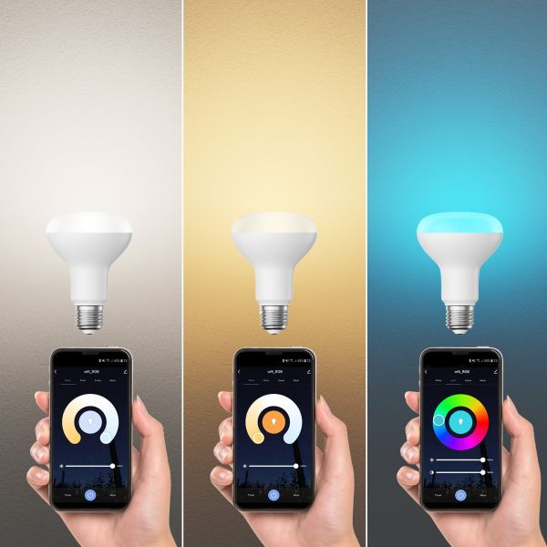 E27 LED RGB Leuchtmittel, R80, warmweiß - kaltweiß (2700 - 6300 K), 9,9 W, 950lm, Smart Home, WLAN, Alexa, matt Großer Ausverkauf