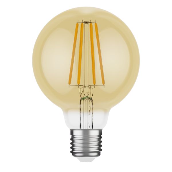 E27 LED Leuchtmittel, G95, extra warmweiß (2500 K), 7,3 W, 818lm, 3-Stufen-Dimmer, goldfarben Online Outlet