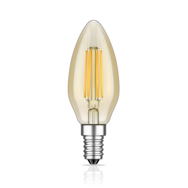 E14 LED Leuchtmittel, Kerze, extra warmweiß (2500 K), 4,1 W, 458lm, goldfarben Saisonale Angebote