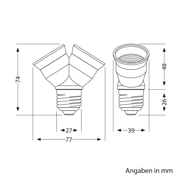 E27 Sockel, 2-fach Splitter-Adapter, weiß Letzter Tag