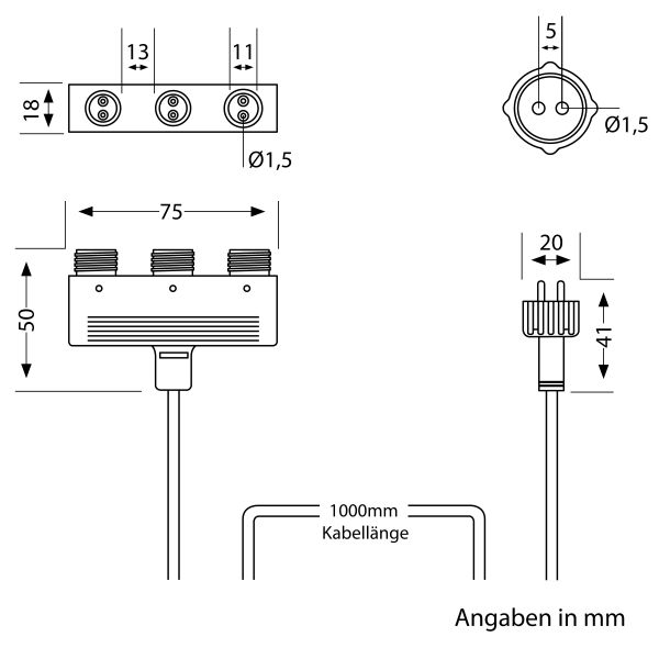 3-fach Verteiler für Stecksystem NEMO (IP44), 1m, schwarz Sonderangebot der Fabrik