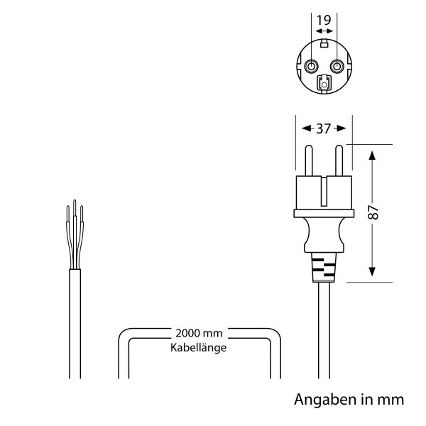 Schukostecker Typ F mit Außenkabel, 2m, schwarz , 3 x 0,75 mm² Black Friday Preise