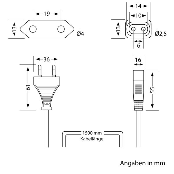 Netzkabel von Eurostecker Typ C auf Stecksystem SPIDER, 1,5m, weiß Blitzverkäufe