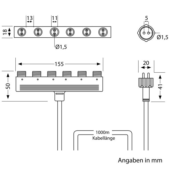 6-fach Verteiler für Stecksystem NEMO (IP44), 1m, schwarz Flash Sale
