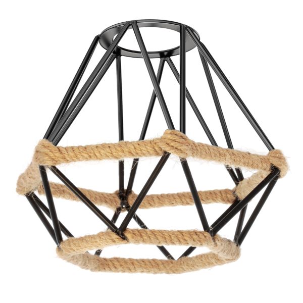 Käfig Lampenschirm mit Hanfseil, Diamant, schwarz, 155mm Ø Online Shopping