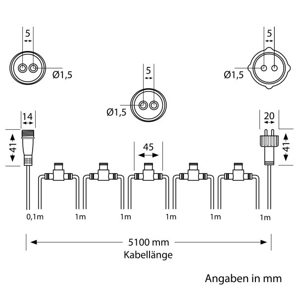 6-fach Verteiler für Stecksystem NEMO (IP44), 5,1m, schwarz Osterangebot