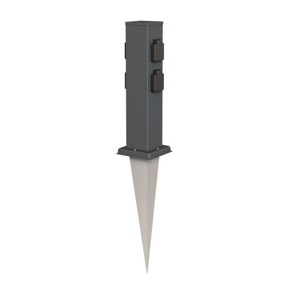 Garten-Steckdosen-Säule Polly mit Erdspieß für außen, 4-Fach, Edelstahl, eckig, 38cm (Farbe, Mit Kabel wählbar) Online Outlet