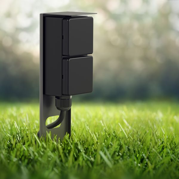 Garten Steckdosensäule PIWI mit Erdspieß für außen, IP44, 2-fach, edelstahl , eckig, 30 cm (Farbe, Mit Kabel wählbar) Zeitlich begrenztes Angebot