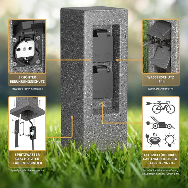 Garten-Steckdosen-Säule POCK mit Erdspieß für außen, 2-Fach (Farbe, Mit Kabel wählbar) Tägliche Deals