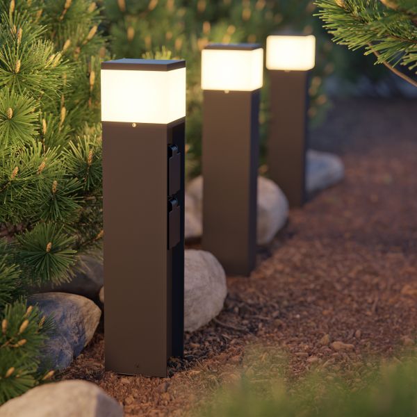 Pollerleuchte POMI für außen, Smart Home, 2 Steckdosen (Farbe, Leuchtmittel wählbar) (Farbe, Leuchtmittel wählbar) Neueste Stile