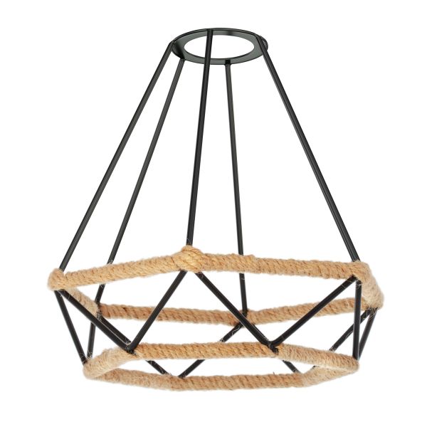 Käfig Lampenschirm mit Hanfseil, Diamant, schwarz, 200mm Ø zollfrei
