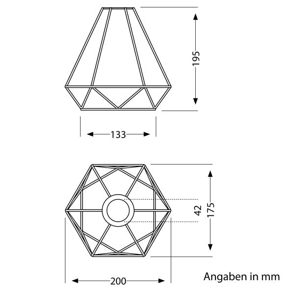 Käfig Lampenschirm mit Hanfseil, Diamant, schwarz, 200mm Ø zollfrei