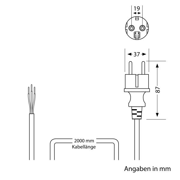 Schukostecker Typ F mit Außenkabel, 2m, schwarz , 3 x 1,5 mm² 2025