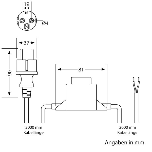 10W LED Trafo-Netzteil/Transformator 2-adrig, Stecker, 12V AC, schwarz, IP44 Outlet
