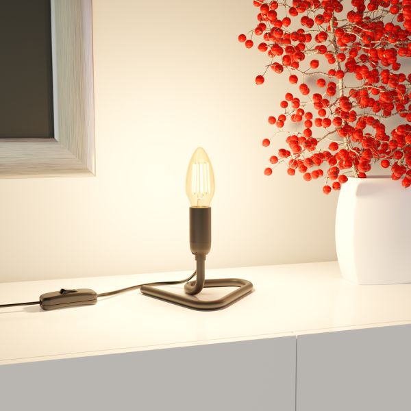 Tischlampe TRIN mit E14 Lampen-Fassung Triangle Dreieck-Fuß schwarz mit Stecker und Schalter (Leuchtmittel wählbar) zollfrei