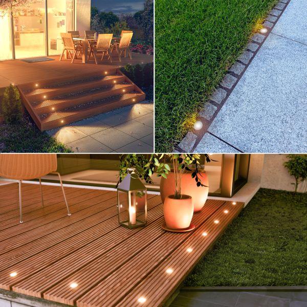 LED Bodeneinbauleuchte GLOX für außen, IP67, aluminium, rund, 33mm Ø (Lichtfarbe, Set wählbar) Fabrikverkauf