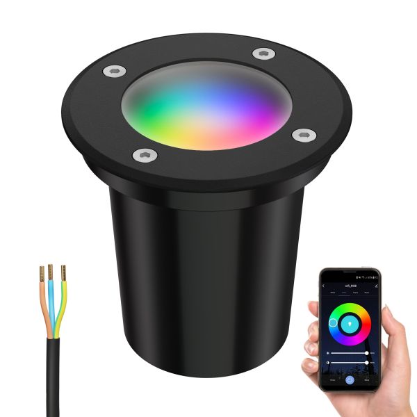 Bodeneinbauleuchte BOLI, gefrostet, rund, IP67, 108mm Ø inkl. Smart Home RGBW GU10 LED Lampe, 5,41W, 473lm (Farbe wählbar) Rabatt