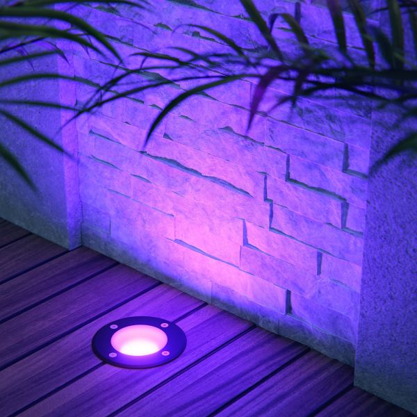 Bodeneinbauleuchte BOLI, gefrostet, rund, IP67, 108mm Ø inkl. Smart Home RGBW GU10 LED Lampe, 5,41W, 473lm (Farbe wählbar) Rabatt