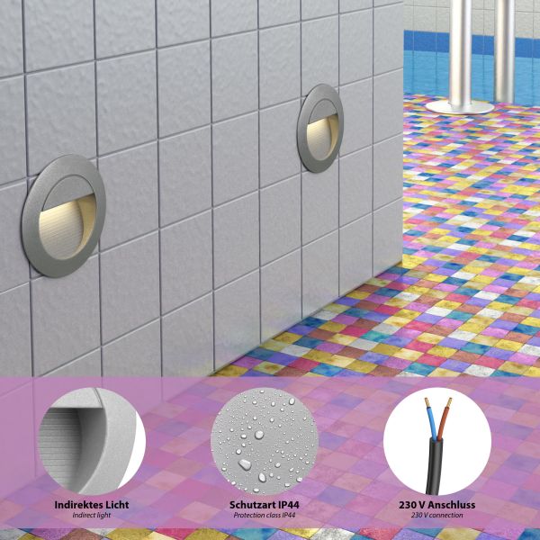 LED Treppenlicht/Wandeinbauleuchte für innen und außen, Downlight, rund, grau, 125mm Ø, warmweiß Muttertagsangebot