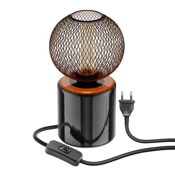 Tischlampe TIPO Porzellan, Stecker, Schalter, schwarz, inkl. E27 LED, G120, extra warmweiß, 4W, 220lm Nur noch ein Tag übrig