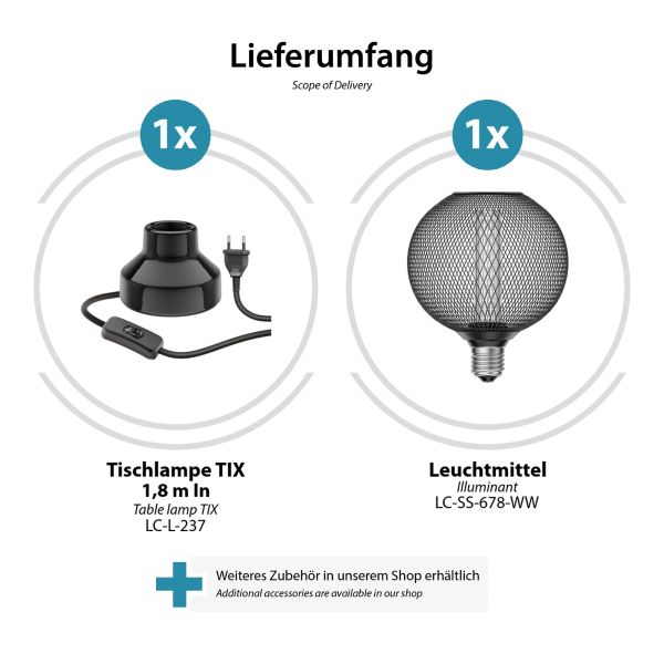 Porzellan Tischlampe TIX, Stecker, Schalter, schwarz, inkl. E27 LED, G120, extra warmweiß, 4W, 220lm Super Rabatt
