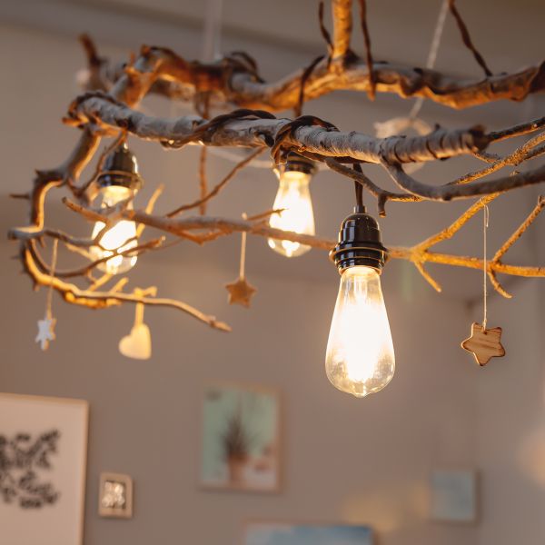 Hanf-Kabel / Textilkabel LEKA, Stecker, Schalter, beige , 8 m, Lampen-Fassung, 3x E27 max. 60W Clearance-Verkauf