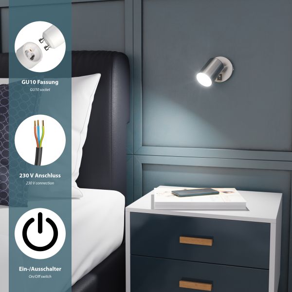 Wandspot WAIKA, einflammig, mit Schalter, GU10, chrom matt, inkl. Smart Home RGBW GU10 LED Lampe, 5,41W, 473lm Auslauf