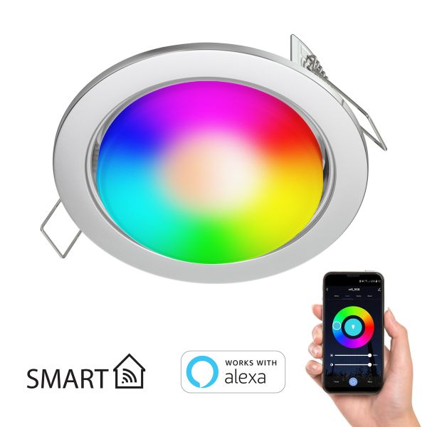 Einbaustrahler Zobe flach rund + smarte LED-Lampe Alexa, dimmbar, Farbtemperatur steuerbar, 107mm Ø Loch 90mm Ø (Farbe, Leuchtmittel wählbar) Fabrikverkauf