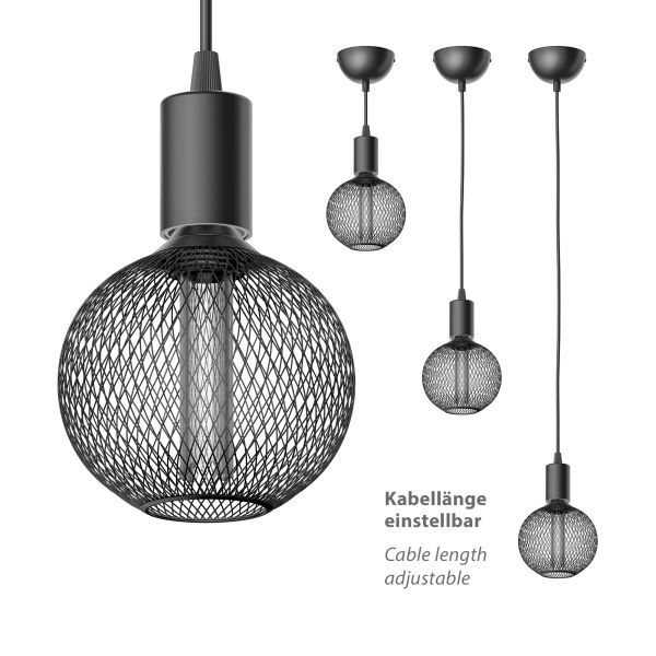 Pendelleuchte / Hängelampe DORI, schwarz matt, inkl. E27 LED, G120, extra warmweiß, 4W, 220lm Meist gekauft
