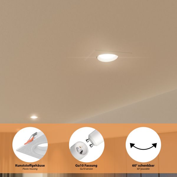 Decken-Einbaustrahler KUN, eckig, schwenkbar + Smart Home RGBW GU10 LED 473lm Online Outlet