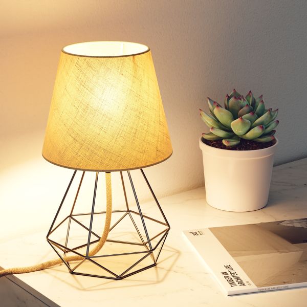 Tischleuchte LEKA, Schalter, Lampenschirm, Gestell Diamantform (Farbe wählbar) Tägliche Deals