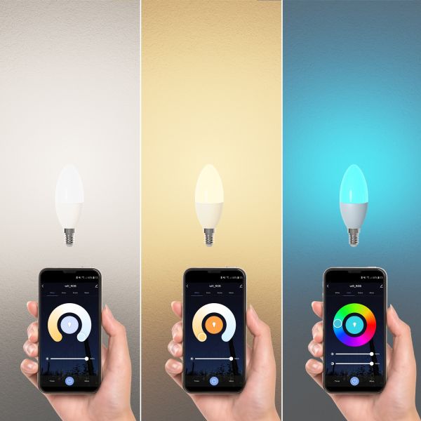 Textilkabel LEHA mit Stecker und Schalter, schwarz, 3m, inkl. Smart Home RGBW E14 LED Lampe, 4,925W, 572lm Letzte 3 Tage