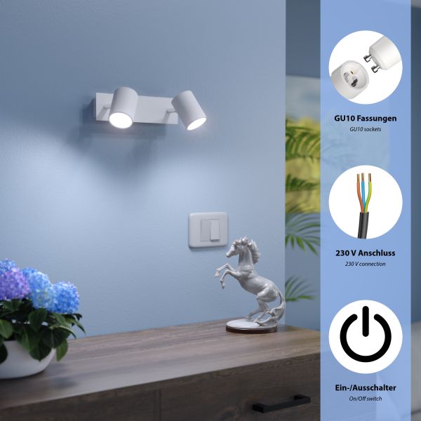 Wandspot WAIKA, zweiflammig, mit Schalter, weiß matt, inkl. Smart Home RGBW GU10 LED Lampen je 473lm Zeitbegrenzte Promotion