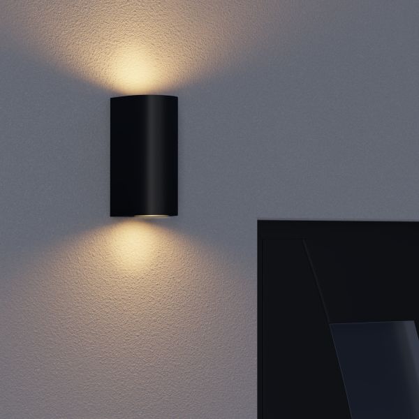Wandleuchte ALSE für außen, Aluminium, IP54, zweiflammig, rund, GU10 Up & Downlight (Farbe, Leuchtmittel wählbar) Clearance-Verkauf