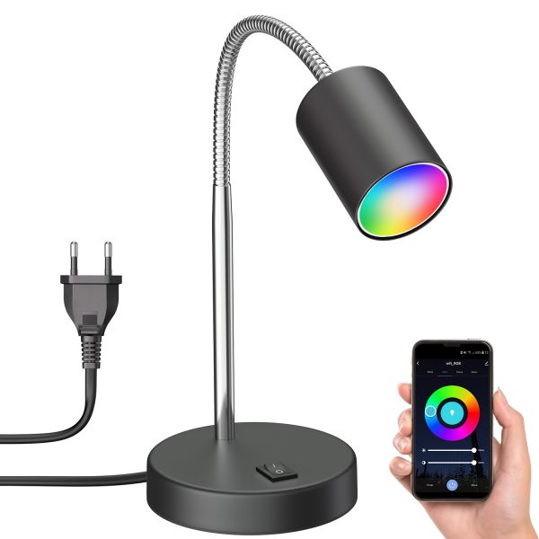 Tischleuchte WAIKA mit Schwanenhals und Schalter, inkl. Smart Home RGBW GU10 LED Lampe, 5,41W, 473lm (Farbe wählbar) Versandkostenfrei