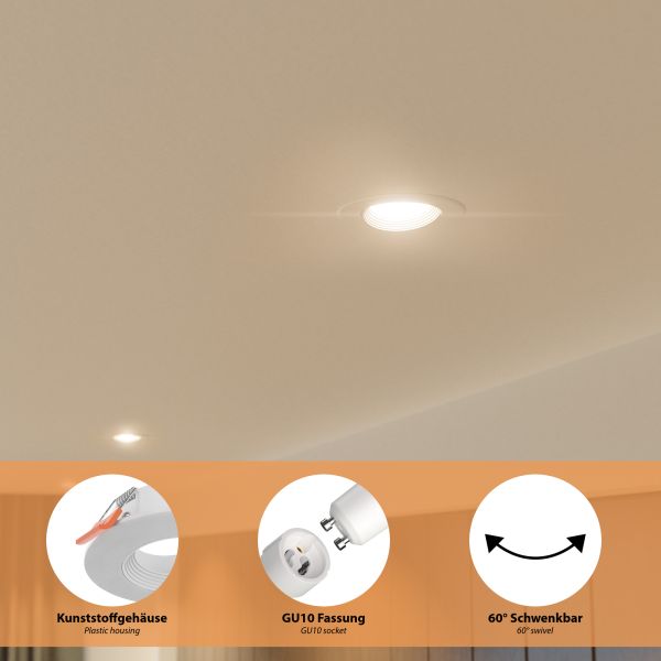 Decken-Einbaustrahler KUN, rund, schwenkbar + Smart Home RGBW GU10 LED Lampe 473lm Weihnachtsangebot