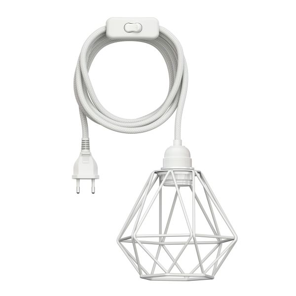 Käfig-Leuchte, weiß, 155mm Ø, Textilkabel LEKA, weiß, Stecker, Schalter und E27 Fassung, 3m Neueste Mode