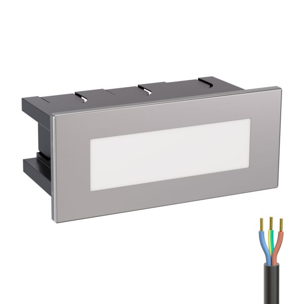 LED Treppenlicht / Wandeinbauleuchte für innen und außen, eckig, edelstahl, 123 x 60mm (Lichtfarbe wählbar) Zeitlich begrenztes Angebot