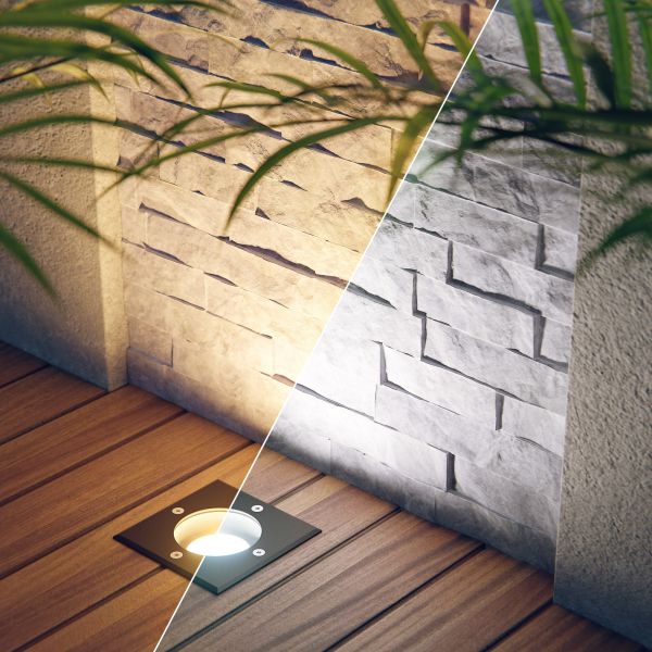 Smarte Boden-Einbauleuchte RELI für außen Edelstahl eckig IP67 inkl. Smart Home RGBW GU10 LED Lampe, 5,41W, 473lm (Farbe wählbar) Bestseller