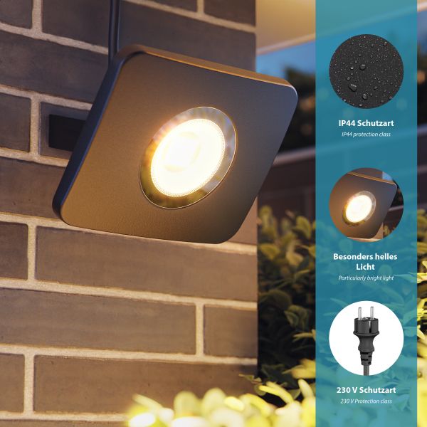 LED Gartenstrahler WEGA für außen, IP44, Stecker, schwarz, 29,6 W, 2361lm, warmweiß Riesige Ersparnisse