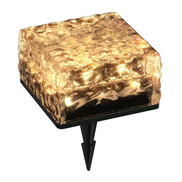 LED Solar-Pflasterstein Bodeneinbauleuchte BROSLO mit Erdspieß für außen, Glas, 10 x 10cm, warmweiß Kostenlose Rückgabe