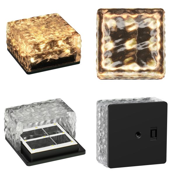 LED Solar-Pflasterstein Bodeneinbauleuchte BROSLO mit Erdspieß für außen, Glas, 10 x 10cm, warmweiß Kostenlose Rückgabe