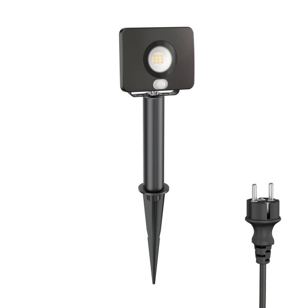 LED Gartenstrahler Wega mit Erdspieß und 15cm Sockel für außen mit Bewegungsmelder, schwarz, 10,8W (Lichtfarbe wählbar) Vierteljährliche Förderung