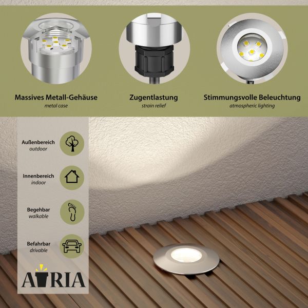 LED Boden-Einbauleuchte Atria mit Dämmerungssensor für außen, IP65, rund, 40mm Ø (Farbe, Lichtfarbe, Set wählbar) Bis zu 55% Rabatt