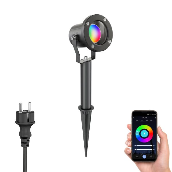 Gartenstrahler mit Erdspieß MIBU für außen Edelstahl, schwarz, inkl. Smart Home RGBW GU10 LED Lampe, 5,41W, 473lm Super Rabatt