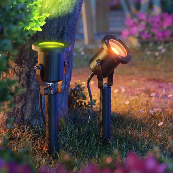 Gartenstrahler mit Erdspieß MIBU für außen Edelstahl, schwarz, inkl. Smart Home RGBW GU10 LED Lampe, 5,41W, 473lm Super Rabatt
