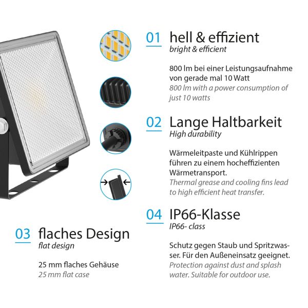 LED Gartenstrahler FLIN mit Erdspieß, 15cm Sockel & Stecker für außen, schwarz, Scheinwerfer, IP66 wasserfest, 10,93W 837lm warm-weiß im Angebot