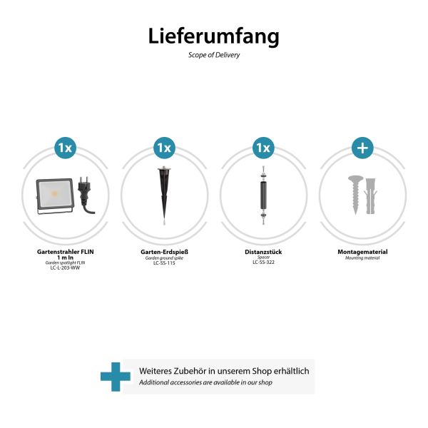 LED Gartenstrahler FLIN mit Erdspieß, 15cm Sockel & Stecker für außen, schwarz, Scheinwerfer, IP66 wasserfest, 10,93W 837lm warm-weiß im Angebot