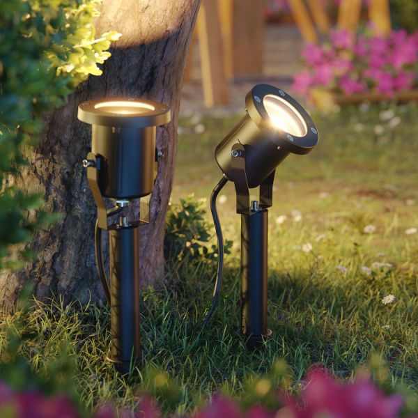 Gartenstrahler KUK mit Erdspieß für außen, Edelstahl, schwarz (Leuchtmittel, Set Vorschaltgerät wählbar) Kostenloser Versand