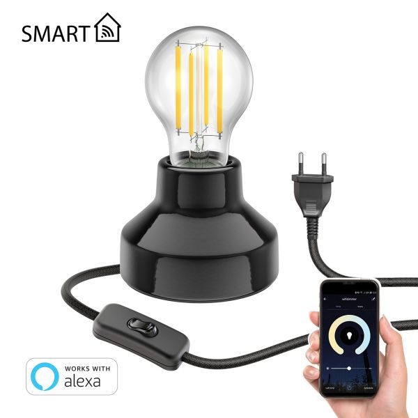 E27 Porzellan Tischlampe TIX, rund mit Stecker, Schalter, inkl. Smart Home LED Lampe (Farbe, Leuchtmittel wählbar) Vatertagsangebot